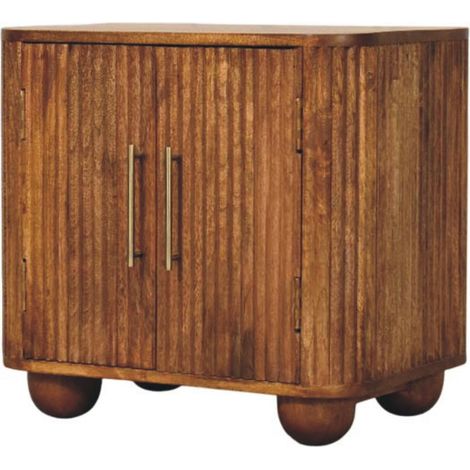 Mini buffet Solis cannelé en bois massif, 2 portes, 2 étagères, marron (1/5)