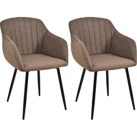 GOEURVANT Lot de 2 Chaises de Salle à Manger Marron Moka - Tissu Texturé, Design Ergonomique avec Accoudoirs, Rembourrage Épais, Pieds en Métal avec Patins Réglables, 150 kg