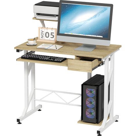 Bureau d'étude avec plateau clavier et tiroir, bureau informatique pour bureau 90x50x100 cm chêne (1/5)