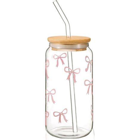 Verre À Boire 16 Oz Avec Couvercle Et Paille - Design Bow - Pour Matcha Café Cocktail - Maison Bureau Cadeau (1/5)