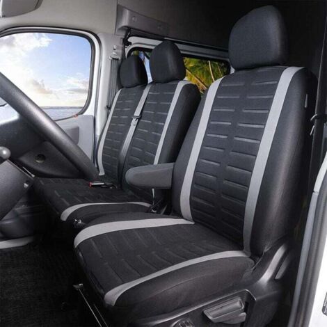 Housse Siege Voiture Couvre Universal Fit La Plupart des Camions Camionnette Bus Siège Avant 1 + 2 (3 Places) Housses de Sieges Universelles Housse Couverture Jeu Complet en Tissu Lavable Gris (1/4)