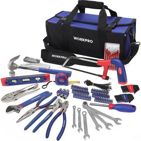 Workpro – Coffret multi-outils 156 pièces en acier au carbone – Sac en nylon 43x18x17cm – Outils résistants à la rouille pour bricolage et entretien