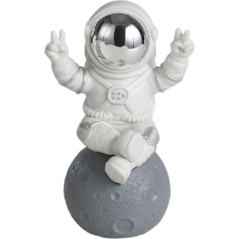 Figura de astronauta sentado en la Luna, escultura de resina de 10,6 cm, decoración de oficina, casco brillante, regalo para hombres. (1/5)