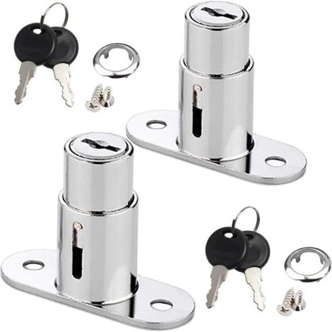 Serrure à Tiroir, Serrure à Piston, Serrure pour Porte Coulissante,Serrure à Poussoir pour Classeurs, Serrures de Porte Coulissante(Argent) (1/4)