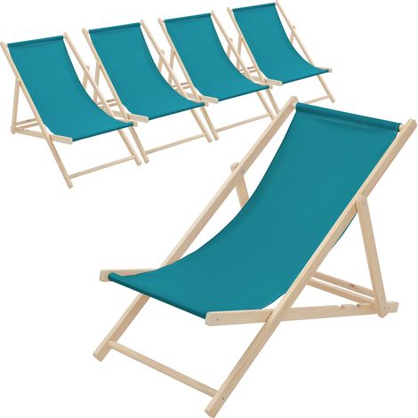 ECD Germany 5er Set Liegestuhl klappbar Dunkelgrün, Holz, verstellbare Rückenlehne, 3 Positionen, bis 120kg, Sonnenliege Gartenliege Strandliege Strandstuhl Holzklappstuhl, für Garten, Balkon & Strand