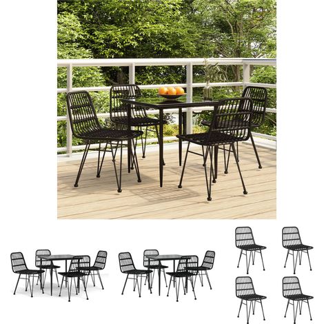 Gartenesszimmer - vidaXL 5-tlg. Garten-Essgruppe Schwarz Poly Rattan - Gartenmöbel Schwarz (1/5)