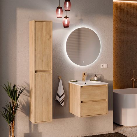 Ensemble meuble simple vasque encastrée 50cm et colonne Edmé Bois (1/5)