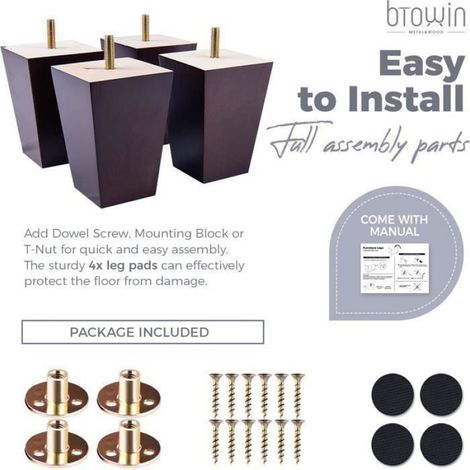 4PCS de meubles en bois massif de 10 cm (4 pouces), avec boulons de suspension filetés M8 (1/4)