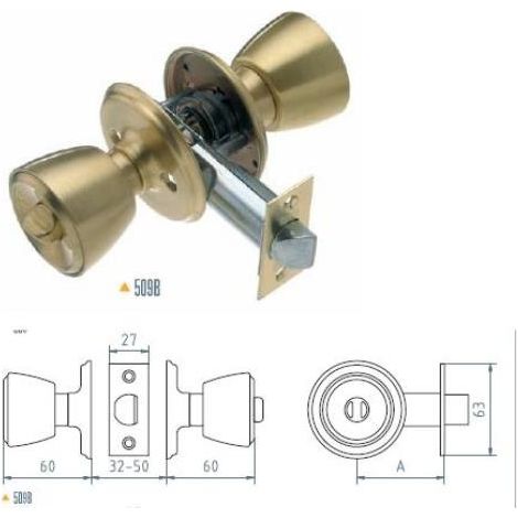 Serratura con pomello per porta con condanna 509b-3-3-70 mcm