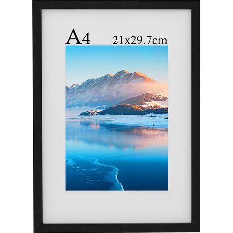 Cadre photo A4-21 x 29.7 cm - En bois - Noir - Avec passe-partout - Pour certificat - Pour décoration de table - Cadre noir (1/5)