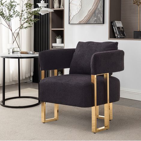 Fauteuil 1 place en velours noir, siège rembourré avec coussins de tête et lombaires, dossier confortable pour salon, chambre, bureau ou balcon, style moderne – CHICFURN (1/5)