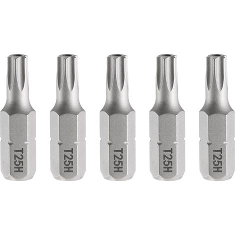 5pcs T25H Embout de Tournevis Torx 1/4" Tige Hexagonale 25mm/1" Longueur Magnétique Tête Étoile à 6 Pans Acier S2 Embout de Tournevis avec Trou (1/5)