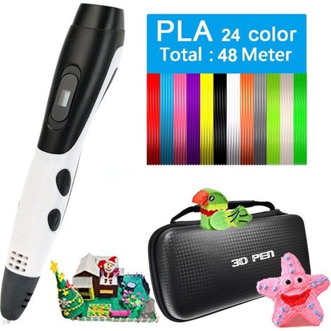 Kit stylo 3D + accessoires, stylo 3D avec écran LCD + 12 accessoires 3D de couleurs, cadeau DIY idéal pour les débutants
