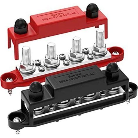 250A 12V Stromschienen-Batterieverteilerblock für Auto-Audio, 12 Volt DC-Stromschiene, 4 x 3/8 Zoll Anschlüsse, 6 x 8 Zoll (1/5)