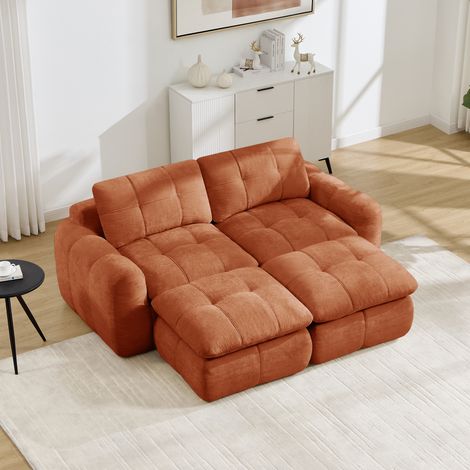 Divano modulare a 2 posti senza struttura, con design trapuntato a quadri, rivestimento in ciniglia, sedute ampie e profonde, liberamente combinabile, senza montaggio, con 2 pouf per soggiorni e appar (1/5)
