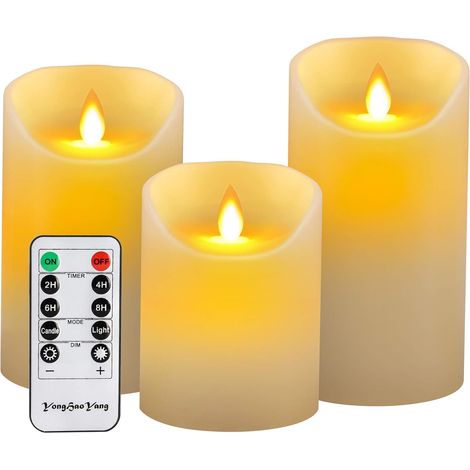 Bougies LED, bougies sans flamme, 4" 5" 6" en cire véritable, bougies piliers à piles (1/5)