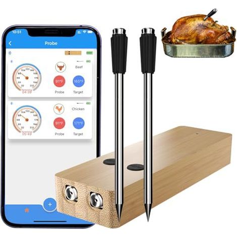 Thermomètre à viande intelligent sans fil pour barbecue, fumoir, four et rôtissoire - Double aiguille-AquaForge (1/5)