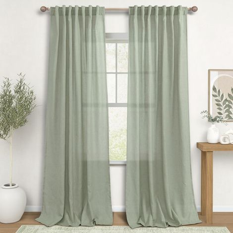 Lot de 2 rideaux pour fenêtres de chambre à coucher, rideaux en lin avec passe-tringle arrière, assortis au canapé gris et aux meubles marron, 243,8 cm de long, vert sauge (1/5)