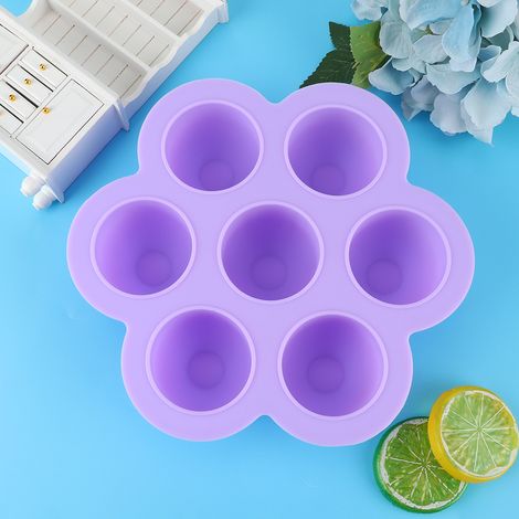 Innovative Silikon-Eiswürfelform in Blumenform mit 7 Mulden und Deckel, Küchenutensil (Lila) (1/5)