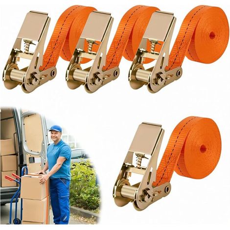 4 Pièces Sangles Darrimage à cliquet 5M de Jeu Sangle a Cliquet Sangle Darrimage avec Tendeur Longueur, Largueur 25 mm Sangles de Serrage,Convient aux Motos,Voitures,Remorques (1/5)
