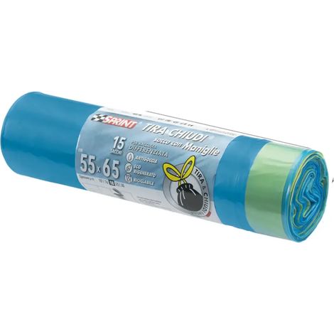 rotolo 15 sacco tira e chiudi immondizia maniglie antigoccia eco 55x65cm