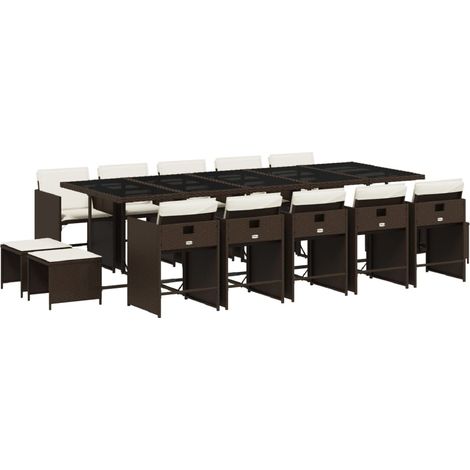 Maison Exclusive - 15-tlg. Garten-Essgruppe mit Kissen Braun Poly