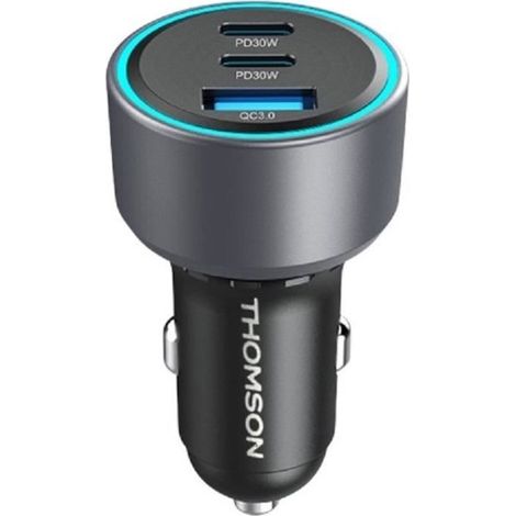 Chargeur voiture - THOMSON - 60 W - Technologie gan nouvelle génération totale - 2 USB-C - PD 30 W + USB-A - QC 3.0 - 18 W