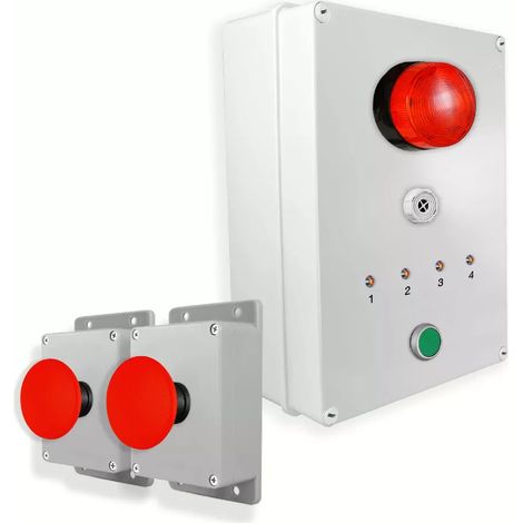 Système identification alerte sans-fil 300m - 2 boutons coup de poing / Sirène / Flash / LEDs / Bouton d'arrêt (DA600+)