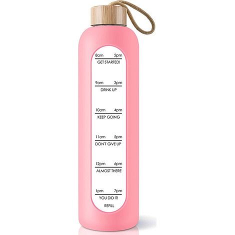 Gourde En Verre - Verre Borosilicate 1000 ml - Graduée - Avec Manchon Silicone - Pour Suivi Consommation Eau - 1 Pièce (1/5)
