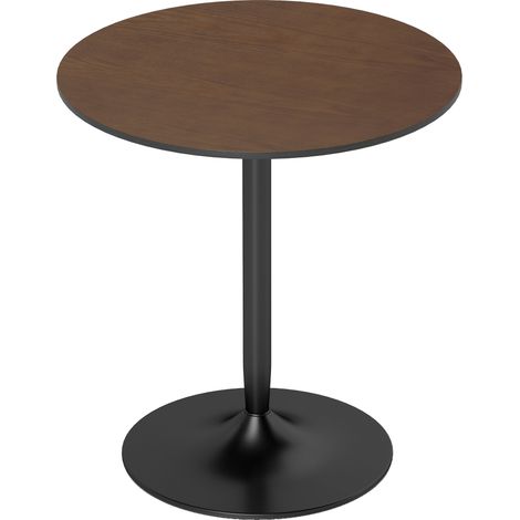 Table ronde 70 cm 2 couverts en placage bois massif marron, piètement acier assorti (1/5)