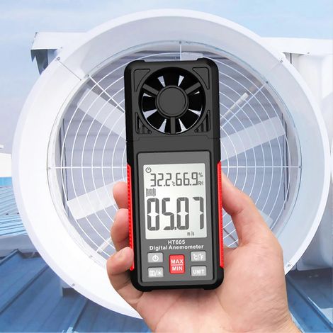 L'anémomètre numérique HT605 avec écran LCD de 2,2 pouces est un thermomètre et hygromètre portatif utilisé pour mesurer la température, l'humidité et la vitesse du vent. (1/5)