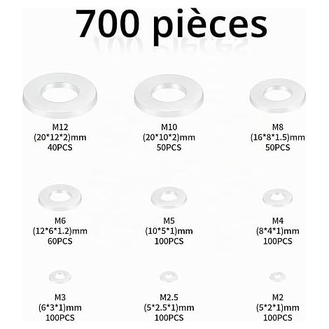 Rondelles Plates, Rondelles Nylon, Entretoises Rondes, Rondelle Frein Isolation Joints Spacer Assortiment de Fixations - M2/M2.5/M3/M4/M5/M6/M8/M10/M12 (1/4)
