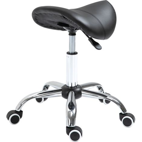 Taburete silla de trabajo con ruedas y altura ajustable en negro, tapizado en polipiel (1/5)