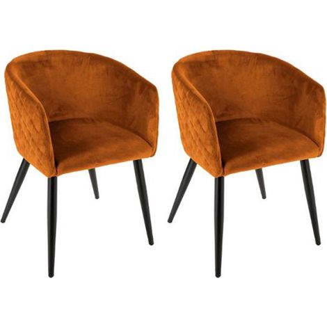 Atmosphera – Lot de 2 fauteuils velours ambre 76cm – Confort moderne – Structure acier – Hauteur d'assise 49cm – Pour intérieur élégant (1/2)