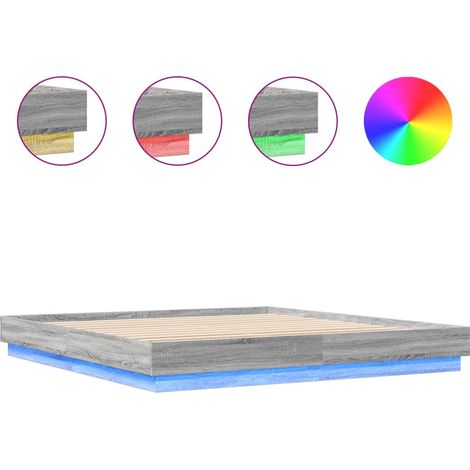 Lit double - lit simple - Cadre de lit avec LED sonoma gris 200x200 cm fr5310 - Maison La Vie (1/5)