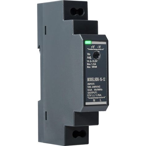 Alimentation Rail DIN HDR-15W-12V - Convertisseur AC à DC, 12V 1.25A pour Applications Électroniques et Systèmes Automatisés (1/5)