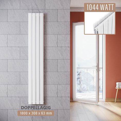 SONNI Design Heizkörper 1800 x 308 mm Flachheizkörper Vertikal Paneelheizkörper Doppellagig Weiß