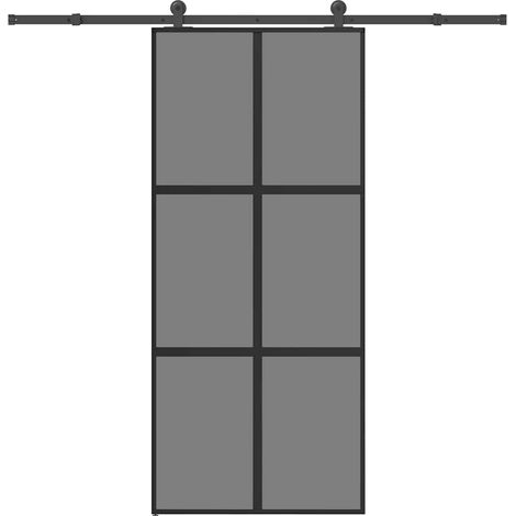 Schiebetür mit Beschlag 90x205 cm Hartglas & Aluminium