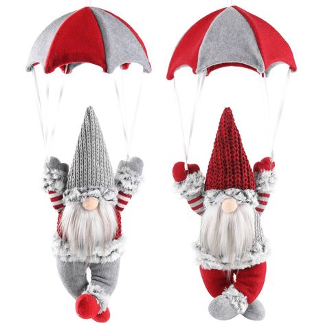 Lot de 2 nains de Noël faits main, Père Noël suédois en peluche avec parachute, décoration scandinave, poupée en chiffon Gonks pour la maison, sa (1/5)