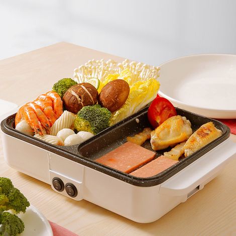 Mesa eléctrica multifuncional con parrilla de 1200 W y recipiente calentador de 2 litros para el hogar y residencias estudiantiles. (1/4)