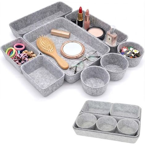 Lot de 8 organisateur tiroir en feutre empilables pour bureau, coiffeuse, table de chevet, armoire, coiffeuse (gris 1) (1/4)