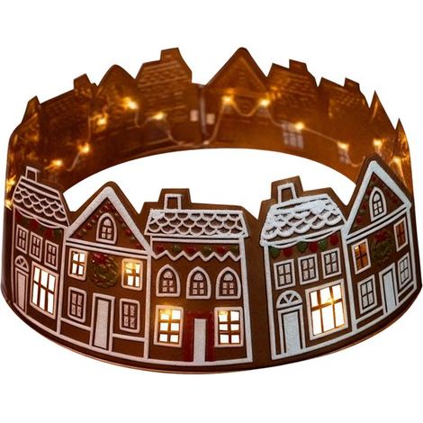 Weihnachtsbaumrock in Form eines Lebkuchenhauses Weihnachtsbaumkragen Christbaumfußdekoration Lebkuchenhaus Dekoration mit LED Beleuchtung 66 cm (1/5)