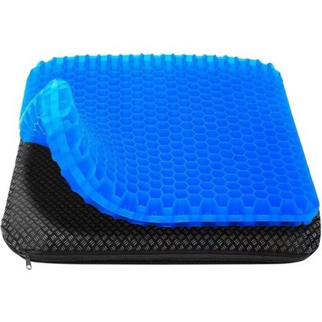 Coussin Gel - Structure Nid D Abeille - Pour Chaise Bureau Voiture Fauteuil Roulant - 43 x 39 x 4 cm - Bleu - 1 Pièce (1/4)