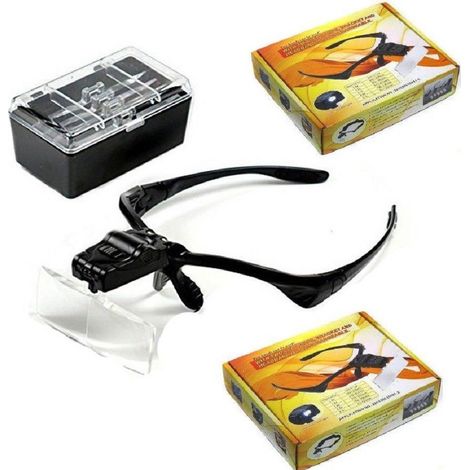 TrAdE Shop Traesio - Visiera Occhiali Lente Lenti Di Ingrandimento Led Torcia 5 Lenti 2 Luci Led -