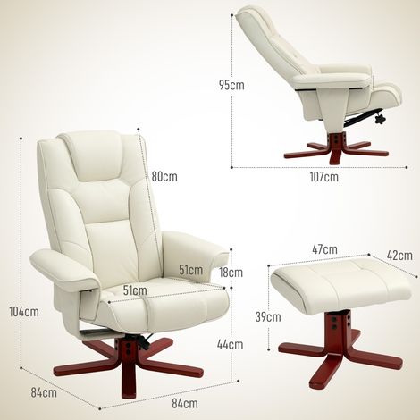 Fauteuil relax avec pouf, fauteuil TV inclinable et basculant, siège rembourré à dossier réglable, jusqu'à 150 kg, pour salon, similicuir, blanc crème (1/5)