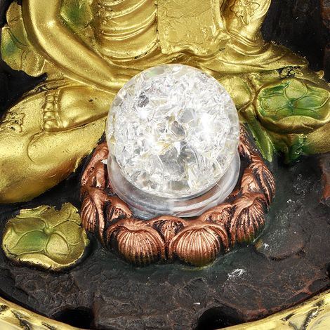 Fuente de mesa de resina con estatua de Buda e iluminación LED, modelo FB-MEDITATION, para diseño de interiores y Feng Shui, enchufe estadounidense de 110 V. (1/5)
