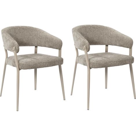 Lot de 2 Fauteuils Taupe Tissu Pieds Métal 55 x 55 x 78 cm - Assise Confort - Livraison gratuite (1/5)