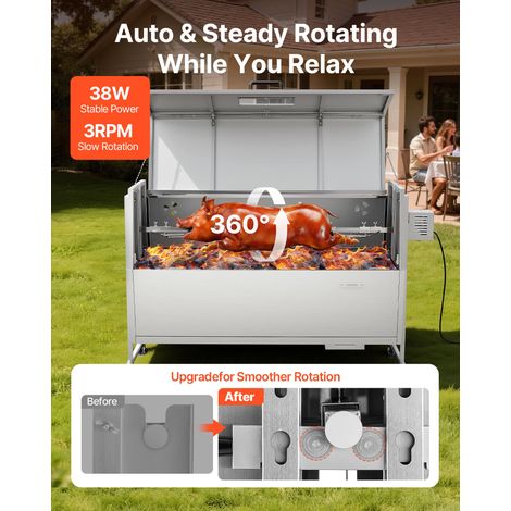 Barbecue à Charbon avec Tournebroche Électrique 38 W, Rôtissoire à Charbon de Bois Capacité de Charge 60 kg, avec Roues et 4 Niveau… (1/5)