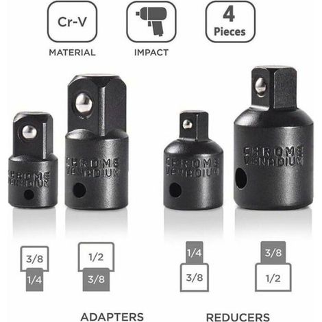 Adaptateur Reducteur Augmentateur - 1/2" 1/4" 3/8" - Pour Douilles Et Cliquets - 4 Pièces (1/4)