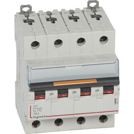 DISJONCTEUR DX3 VIS/VIS 4 POLES 400V 10A 25KA COURBE C 4 MODULES LEGRAND 409793